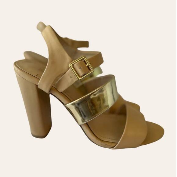 BCBGeneration Nude and Gold Heels, Sz 7.5 B, Strappy - Picture 3 of 7